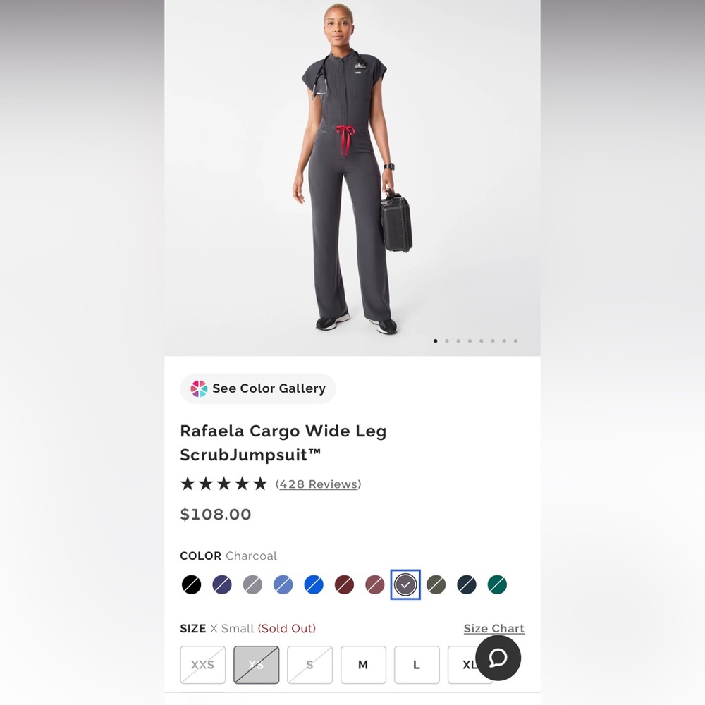 Figs Charcoal Jumpsuit with Red Accent